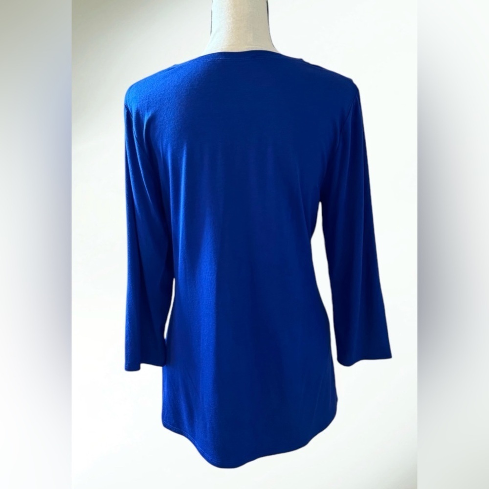Tahari Blue V-Neck Top Three-Quarter Sleeve Large - Picture 2 of 12